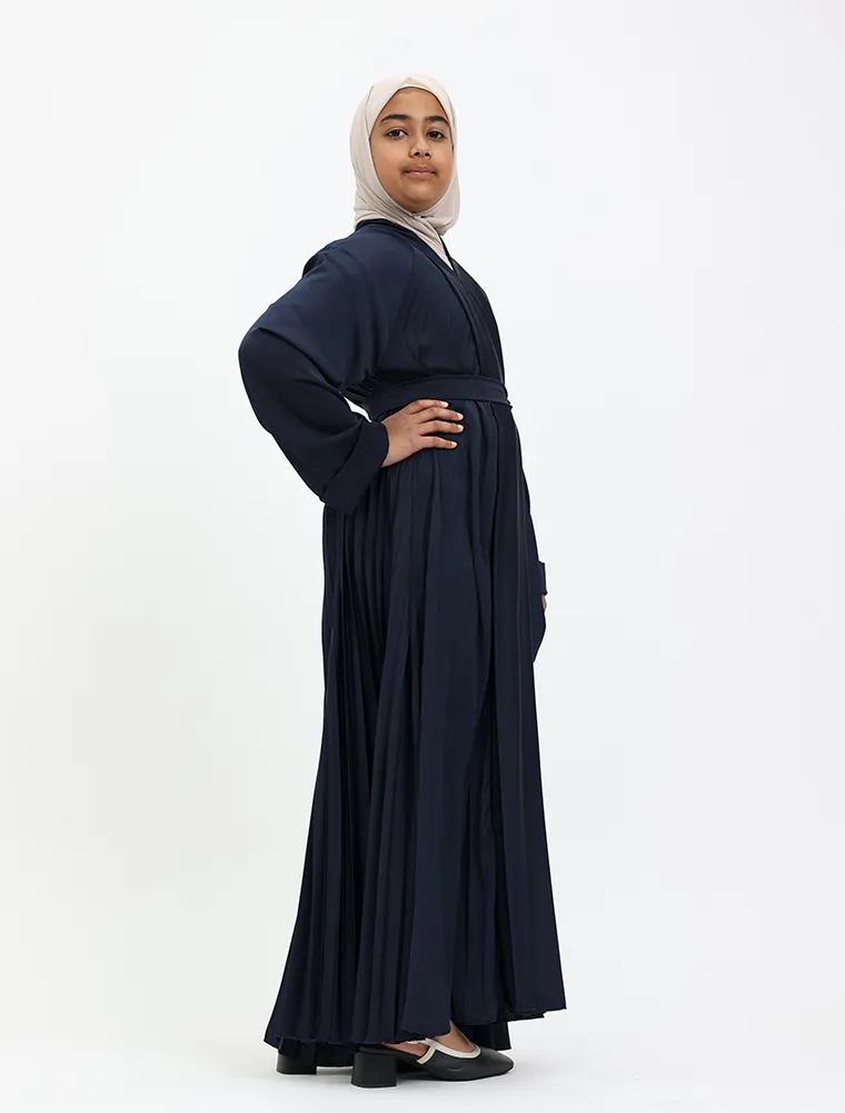 Girls Navy Pleated Silhouette Abaya
